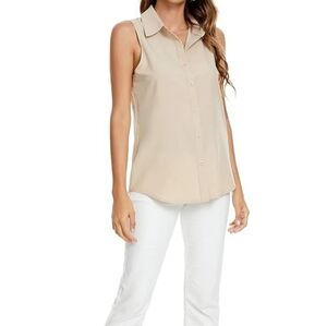 Frank And Oak Sleeveless Neutral Beige Blouse Top Summer Office Minimalist